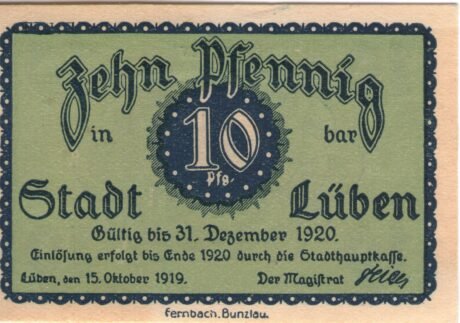 Аверс банкноты 10 fenigów (Niemcy) 1919