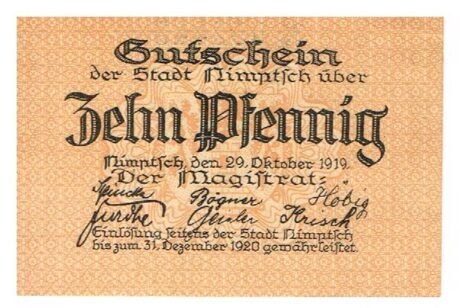 Аверс банкноты 10 пфеннигов (Германия) 1919 года