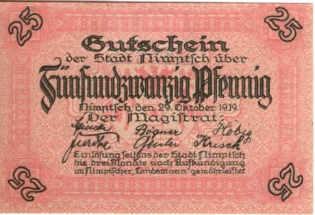 Аверс банкноты 25 fenigów (Niemcy) 1919