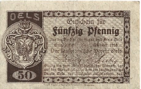 Аверс банкноты 50 fenigów Kaufmännischer Verein (Niemcy) 1918