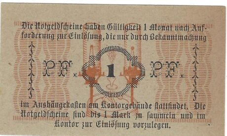 Реверс банкноты 1 fenig Tietze i Seidensticker (Niemcy) 1916