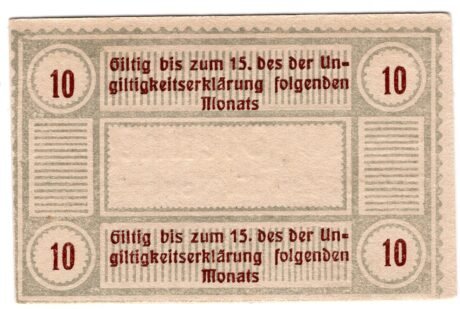 Реверс банкноты 10 fenigów Spar- und Darlehnskassenverein (Niemcy) 1918