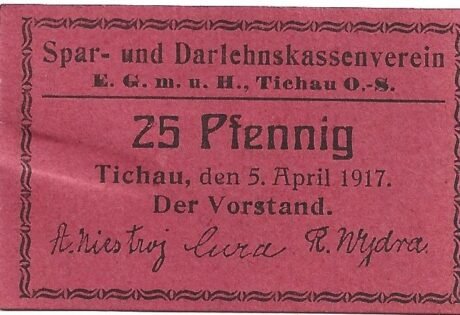 Аверс банкноты 25 fenigów Spar- und Darlehnskassenverein (Niemcy) 1917