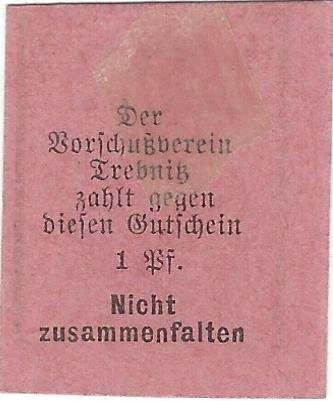 Реверс банкноты 1 fenig Kaufmännischer Verein/Vorschußverein; Typ gotycki (Niemcy)