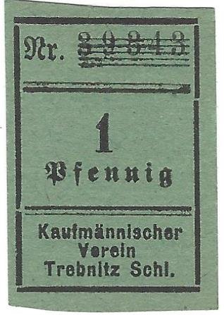 Аверс банкноты 1 fenig Kaufmännischer Verein/Vorschußverein; zielona księga (Niemcy)