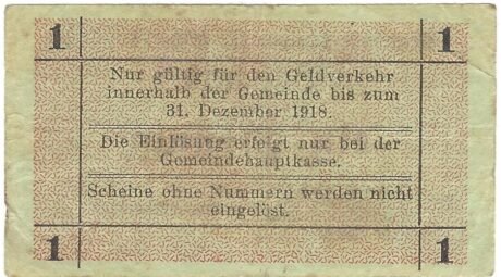 Реверс банкноты 1 fenig (Niemcy) 1917