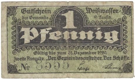 Аверс банкноты 1 fenig (Niemcy) 1918