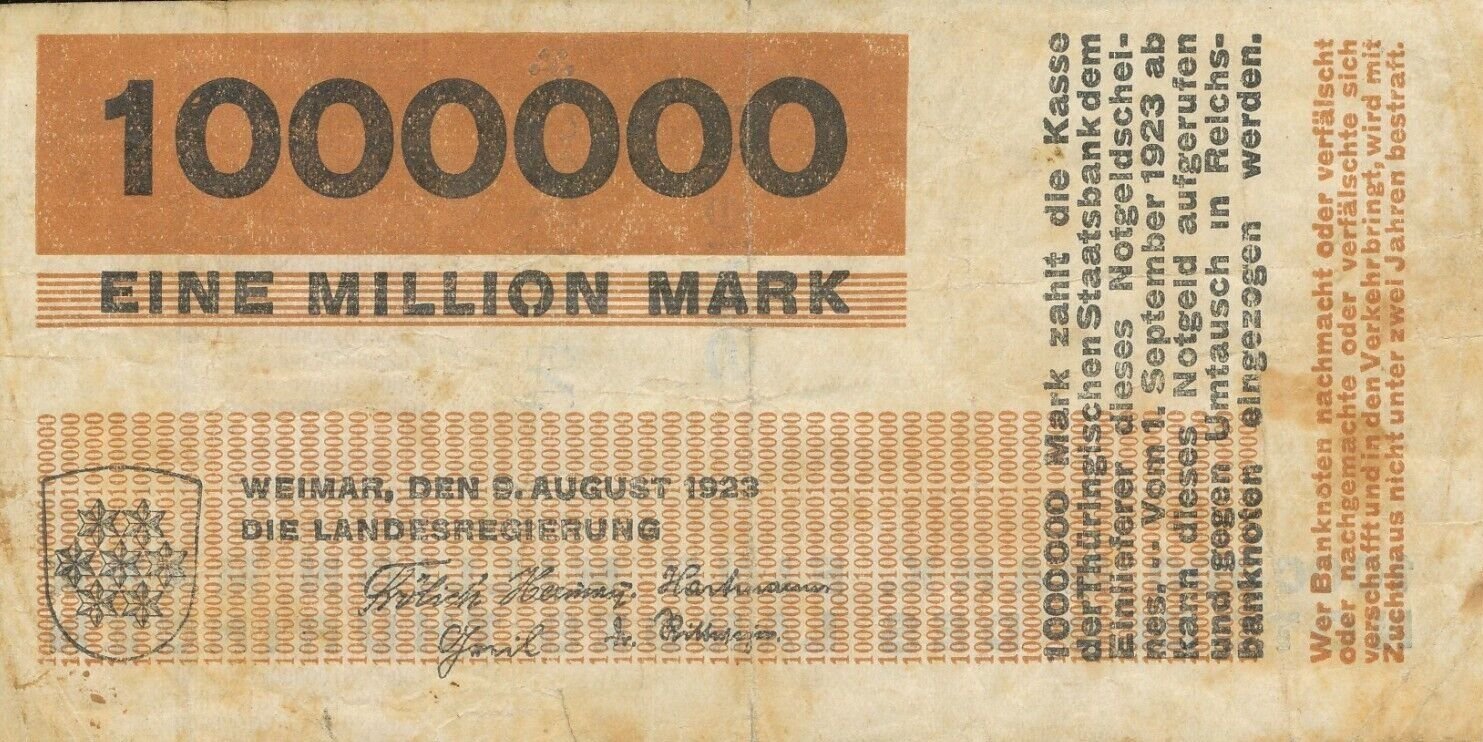 Аверс банкноты 1000000 марок Thüringische Staatsbank, brown issue (Германия) 1923 года