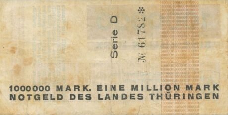 Реверс банкноты 1000000 марок Thüringische Staatsbank, brown issue (Германия) 1923 года