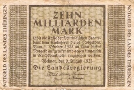Аверс банкноты 10000000000 марок Thüringische Staatsbank (Германия) 1923 года