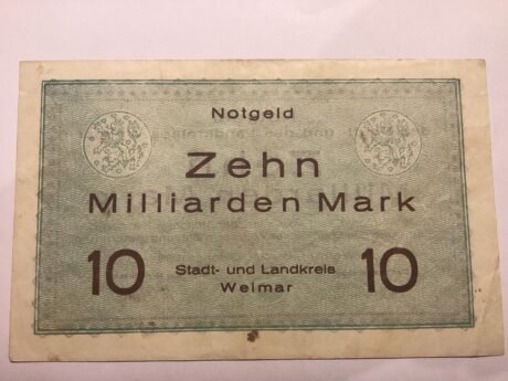 Реверс банкноты 10000000000 марок Stadt- und Landkreis Weimar (Германия) 1923 года