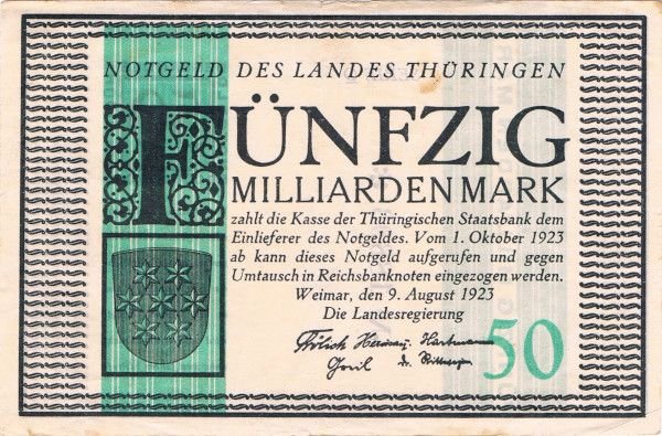 Аверс банкноты 50000000000 марок Thüringische Staatsbank (Германия) 1923 года