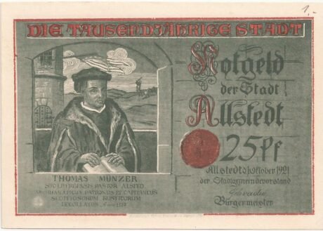 Аверс банкноты 25 serii Pfennig Millennial - wydanie 2: Müntzer (Niemcy) 1921