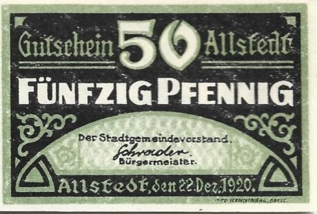 Аверс банкноты 50 fenigów (Niemcy) 1920