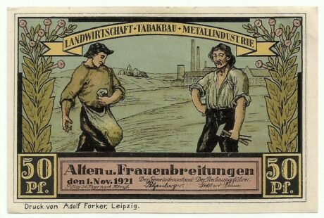 Аверс банкноты Seria zabytków 50 fenigów - Bauernhof w Altenbreitungen (Niemcy) 1921