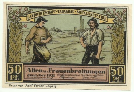 Аверс банкноты Seria zabytków 50 fenigów - Kirche in Frauenbreitungen (Niemcy) 1921