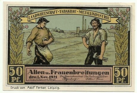 Аверс банкноты Seria celowników 50 fenigów - Kapelle w Altenbreitungen (Niemcy) 1921