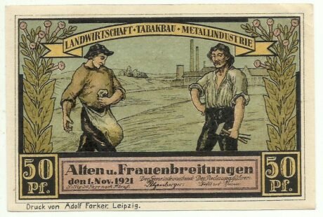 Аверс банкноты Seria celowników 50 fenigów - Blick von der Werrabrücke (Niemcy) 1921