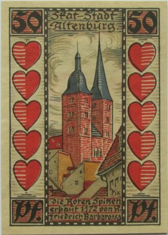 Реверс банкноты Seria Skat 50 fenigów - Rote Spitzen (Niemcy) 1921