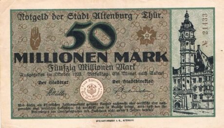 Аверс банкноты 50000000 марок (Германия) 1923 года