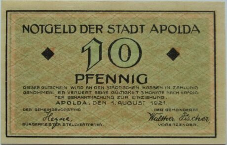 Аверс банкноты 10 пфеннигов (Германия) 1921 года