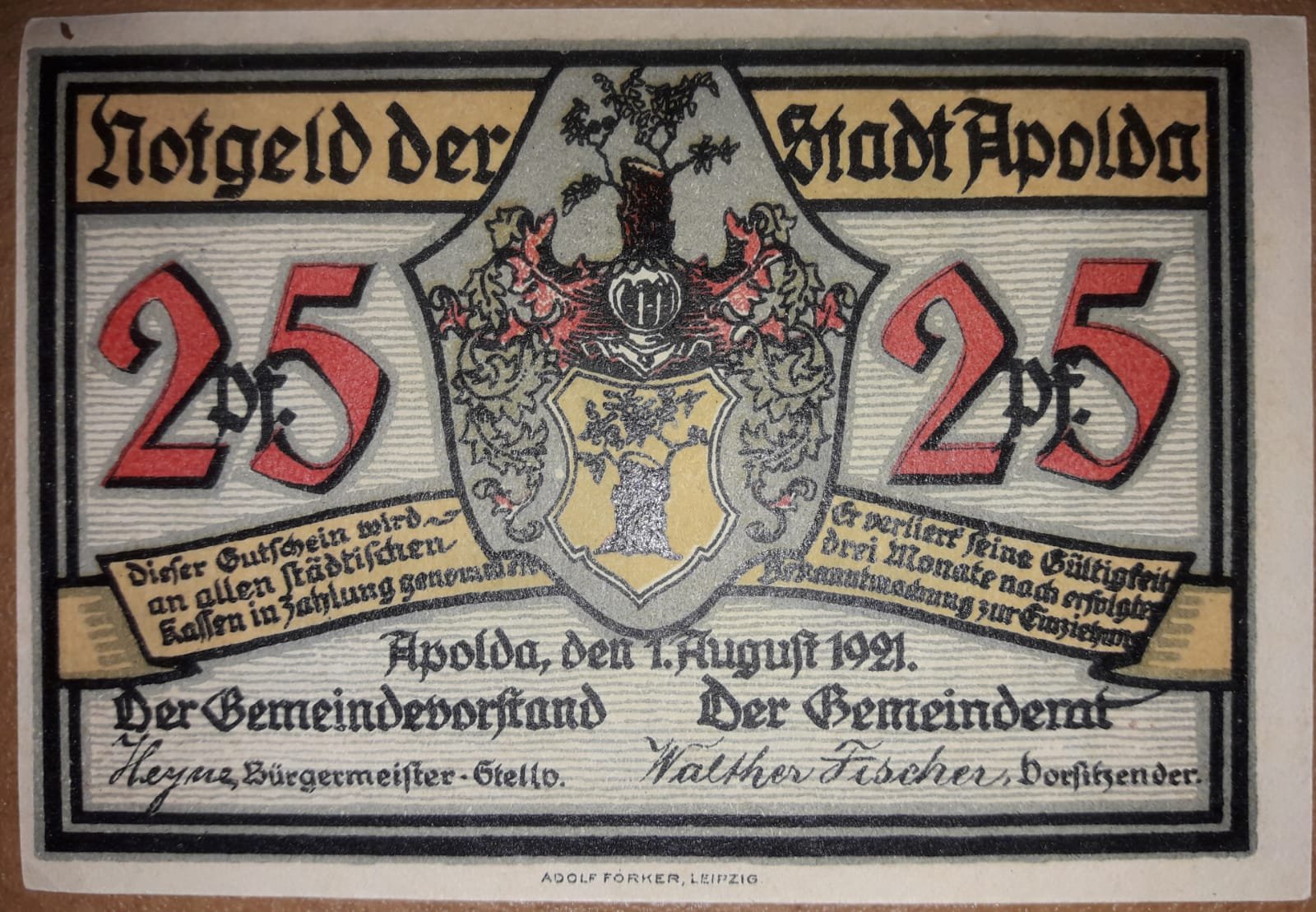 Аверс банкноты 25 пфеннигов Silhouette Series - Issue A (Германия) 1921 года