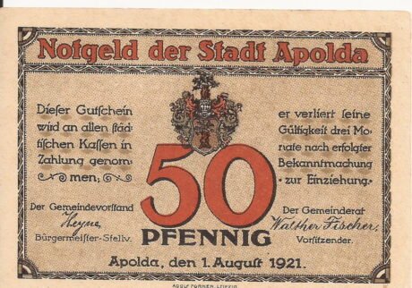 Аверс банкноты Seria 50 fenigów z rymami – wydanie F (Niemcy) 1921