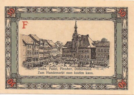 Реверс банкноты Seria 50 fenigów z rymami – wydanie F (Niemcy) 1921