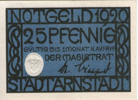 Аверс банкноты 25 fenigów (Niemcy) 1920