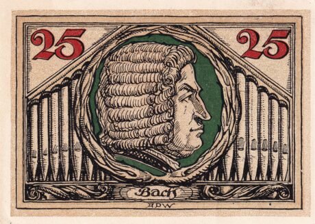 Реверс банкноты Seria 25 fenigów „Notables and Sights” – numer 1 – Bach (Niemcy) 1921