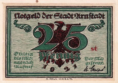 Аверс банкноты Seria 25 fenigów „Notables and Sights” – numer 4 – Rathaus (Niemcy) 1921