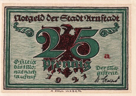 Аверс банкноты Seria „25 fenigów – Notables and Sights” – numer 5 – Marlitt (Niemcy) 1921