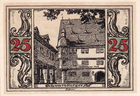 Реверс банкноты Seria 25 fenigów „Notables and Sights” – numer 6 – Schwarzburger Hof (Niemcy) 1921