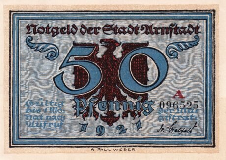 Аверс банкноты Seria historyczna 50 fenigów – numer 1 – 954 (Niemcy) 1921