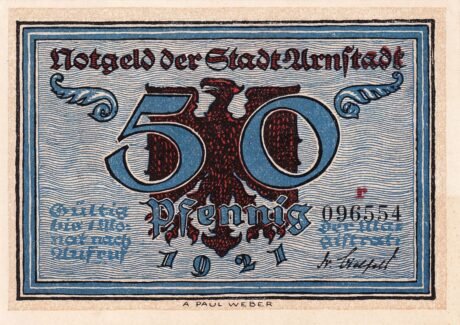 Аверс банкноты Seria historyczna 50 fenigów – numer 2 – 1342 (Niemcy) 1921