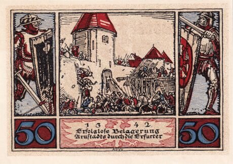 Реверс банкноты Seria historyczna 50 fenigów – numer 2 – 1342 (Niemcy) 1921