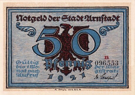 Аверс банкноты Seria historyczna 50 fenigów – numer 3 – 1535 (Niemcy) 1921