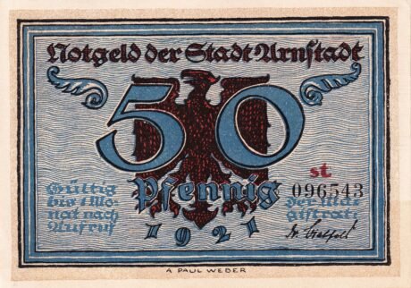 Аверс банкноты Seria historyczna 50 fenigów – numer 4 – 1581 (Niemcy) 1921