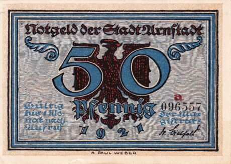 Аверс банкноты Seria historyczna 50 fenigów – numer 5 – 1635 (Niemcy) 1921