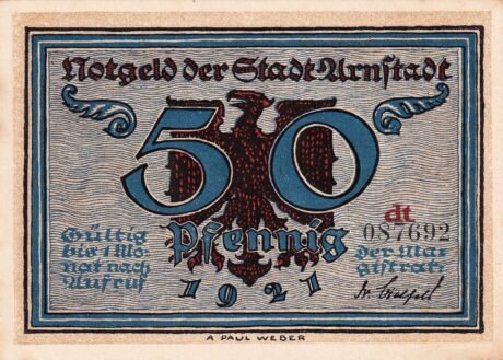 Аверс банкноты Seria historyczna 50 fenigów – numer 6 – 1640 (Niemcy) 1921