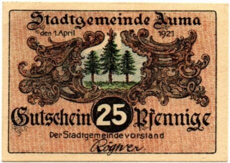 Аверс банкноты 25 fenigów (Niemcy) 1921