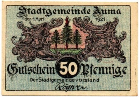 Аверс банкноты 50 fenigów (Niemcy) 1921