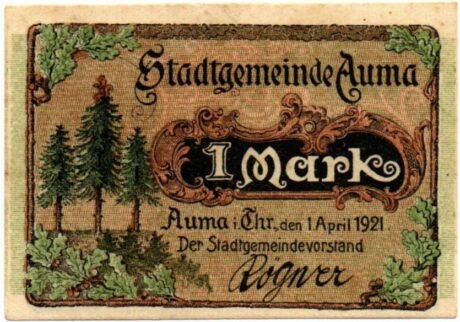 Аверс банкноты 1 marka (Niemcy) 1921