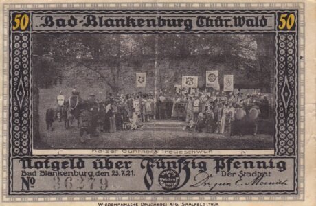 Аверс банкноты 50 fenigów Günther von Schwarzburg Series (Niemcy) 1921