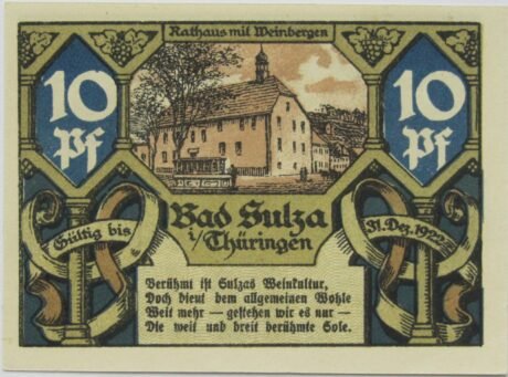 Реверс банкноты 10 fenigów Spa Series, wydanie A (Niemcy) 1921