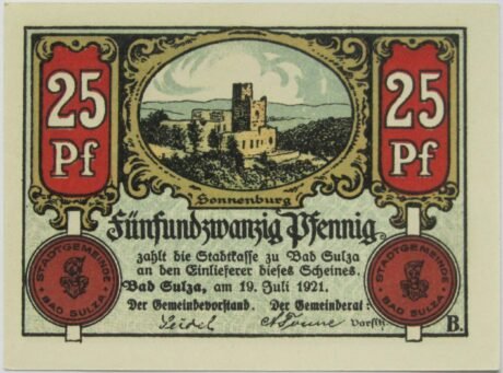 Аверс банкноты Seria Spa 25 fenigów – wydanie B (Niemcy) 1921