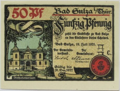 Аверс банкноты 50 fenigów Spa Series, wydanie C (Niemcy) 1921