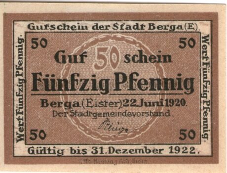 Аверс банкноты 50 fenigów (Niemcy) 1920