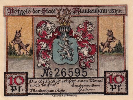 Аверс банкноты 10 fenigów (Niemcy) 1921