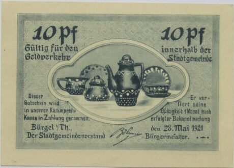 Аверс банкноты 10 fenigów (Niemcy) 1921